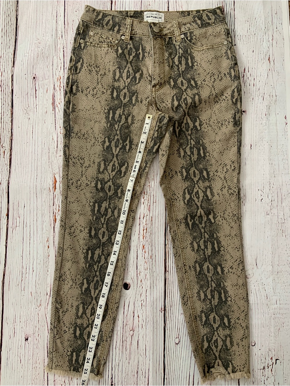 For The Republic Taupe Snake-Print Skinny Jeans
